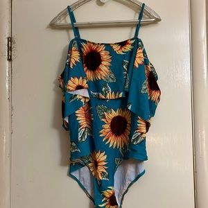 ROSEGAL Ruffle sleeves off the shoulder sunflower swimsuit- 5X